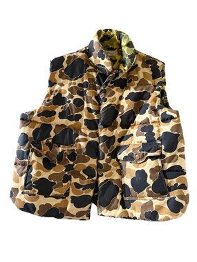 Vtg Reversible Woodland Mens XXL Duck Camo Puffer Vest Pockets Snap Hunting Read